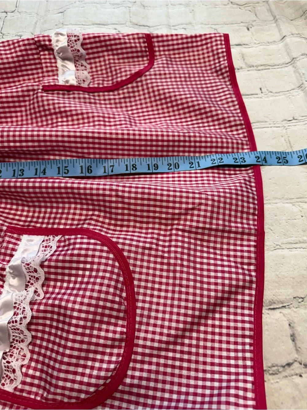 Pet Warrior Dog Custome Red & White Gingham Apron Dress with Lace Trim. Hallowee
